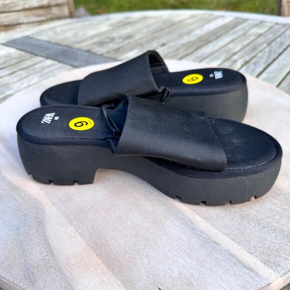 Zara Womens Sandals Size 9 Platform Slides Black Neoprene Block Heel New - Picture 5 of 12